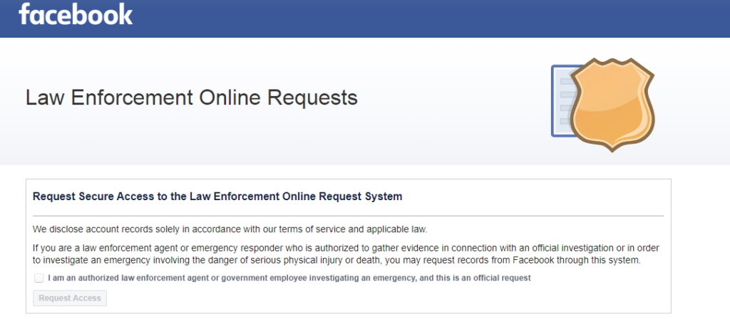 How to access Facebook Law Enforcement Online Request Portal